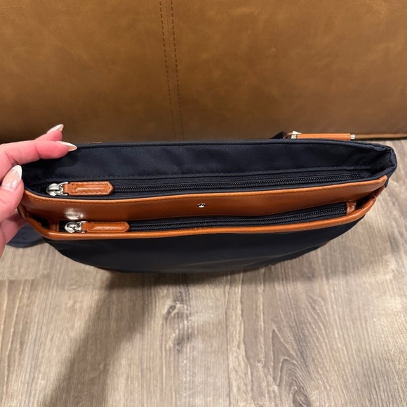 MONTBLANC Navy Blue Canvas & Brown Leather Sartorial Jet Reporter Crossbody Bag - Picture 7 of 16